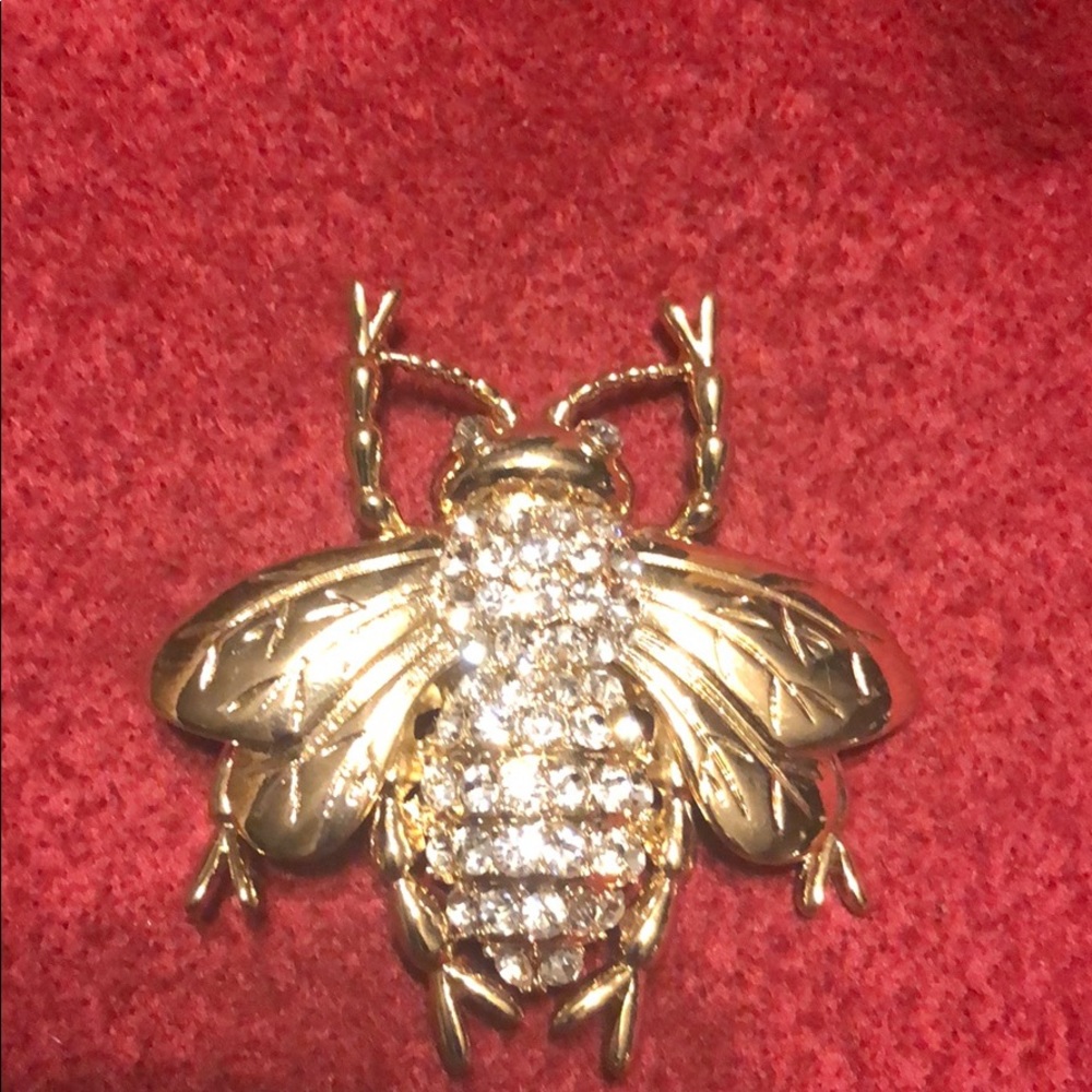 Gold Tone Clear Rhinestone Crystal Bee Brooch Pin